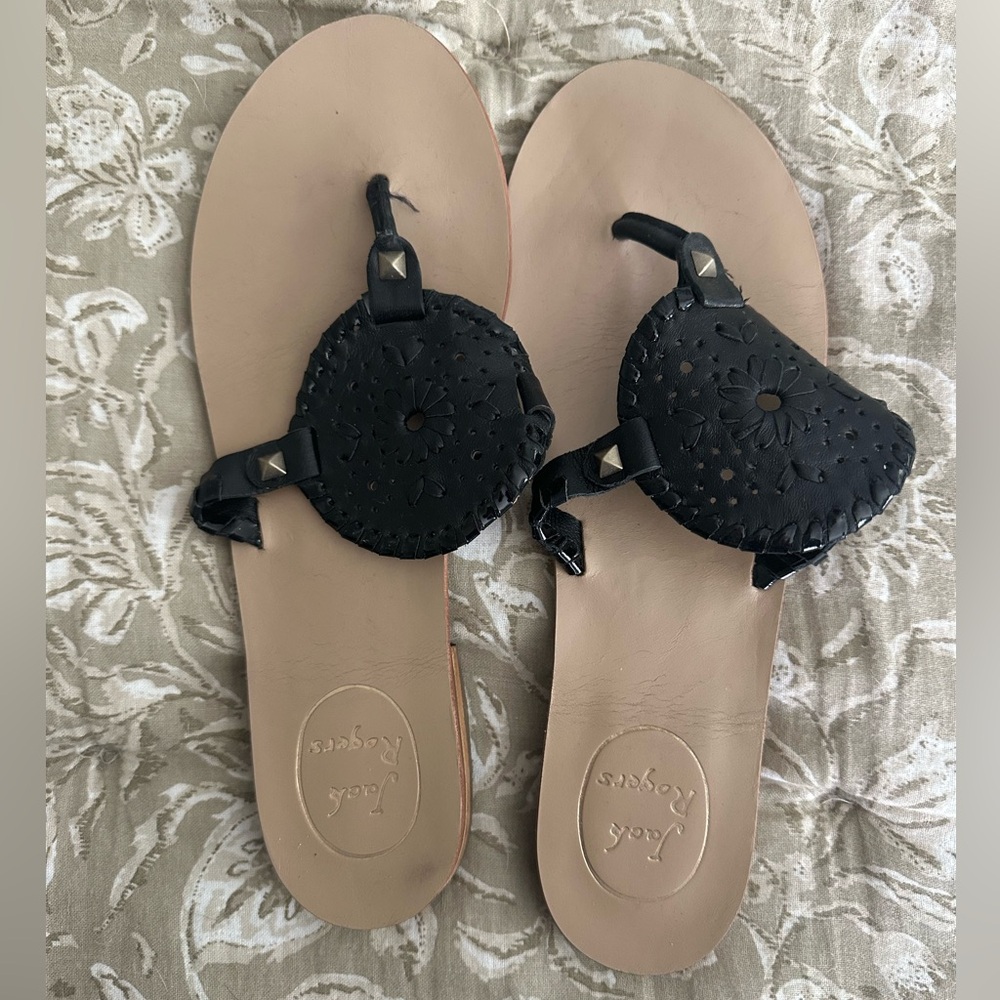 Jack Rogers Black Pom-Pom Sandals